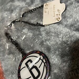 Black and White NETS Basketball Pendant Necklace